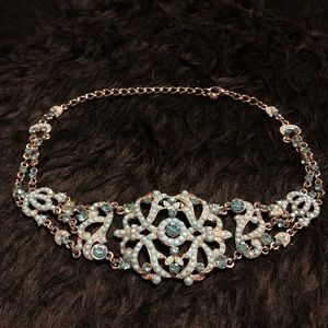 Light blue rhinestone choker necklace